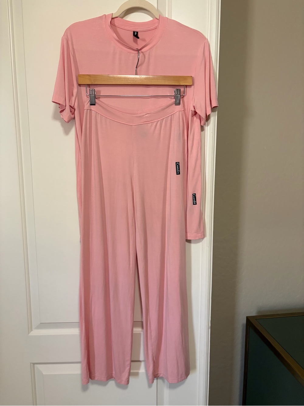 🎀Comfrt Cloud Loungwear Baby Pink Wide-Leg Lounge Pants & S/S Tee Set🎀